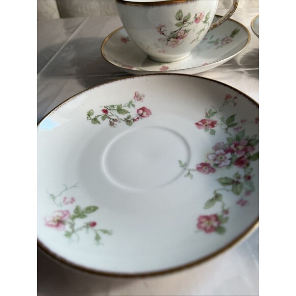 B & Co France Vintage Hand Painted 3 Cups And 4 SaucersFloral Pattern - Picture 2 of 6